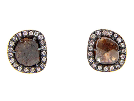 BROWN SLICE DIAMOND STUDS, 18KY (N)