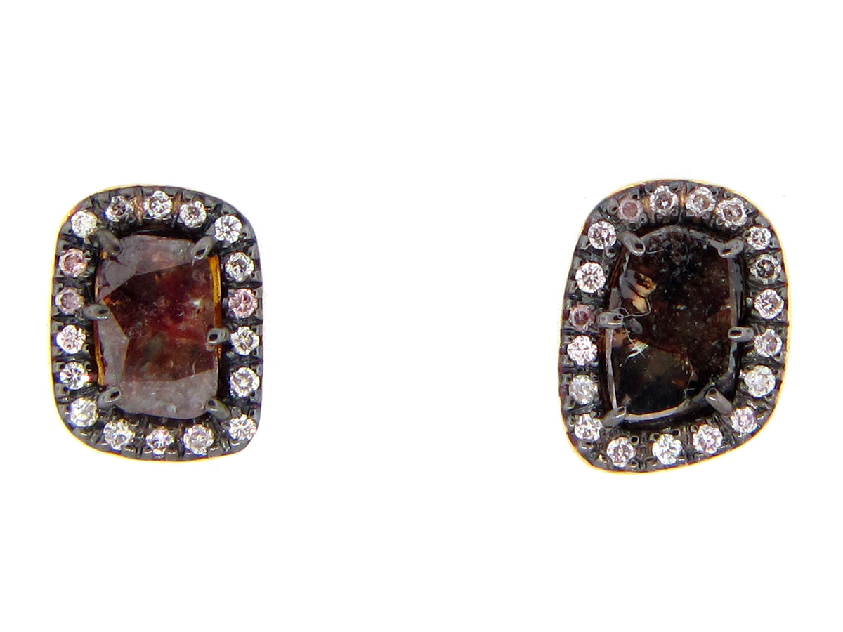 BROWN SLICE DIAMOND STUDS, 18KY (N)