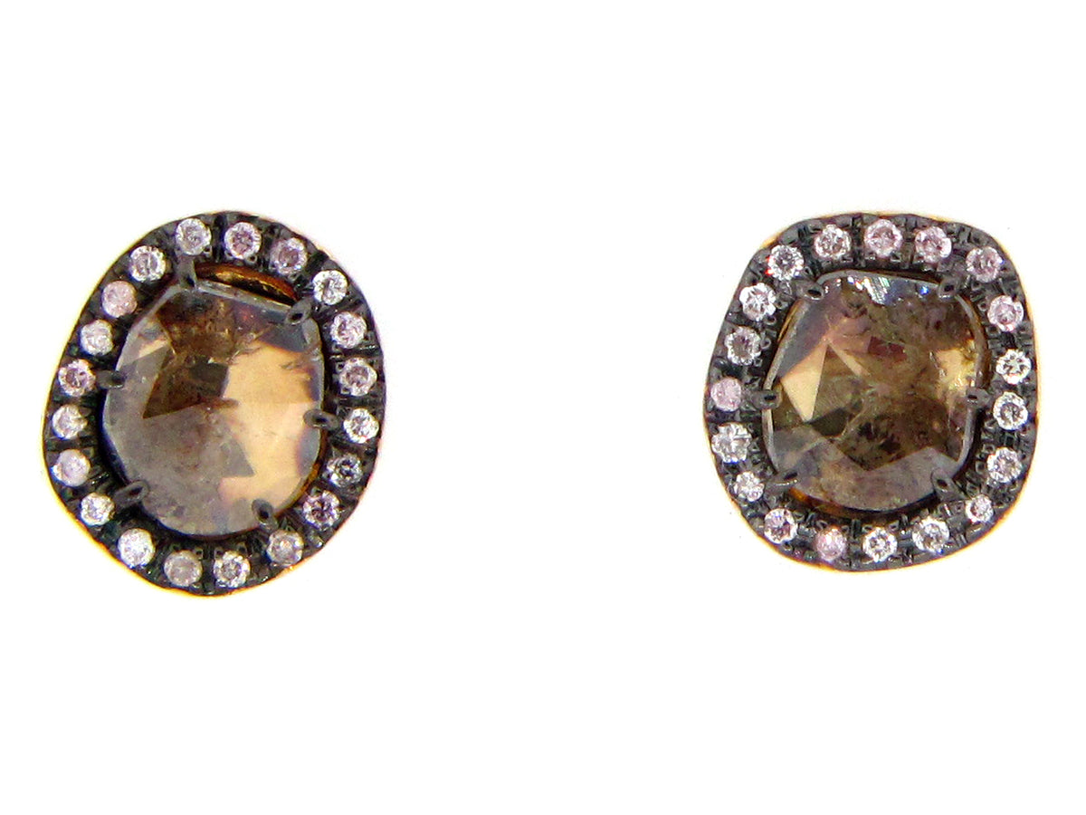 BROWN SLICE DIAMOND STUDS, 18KY (N)