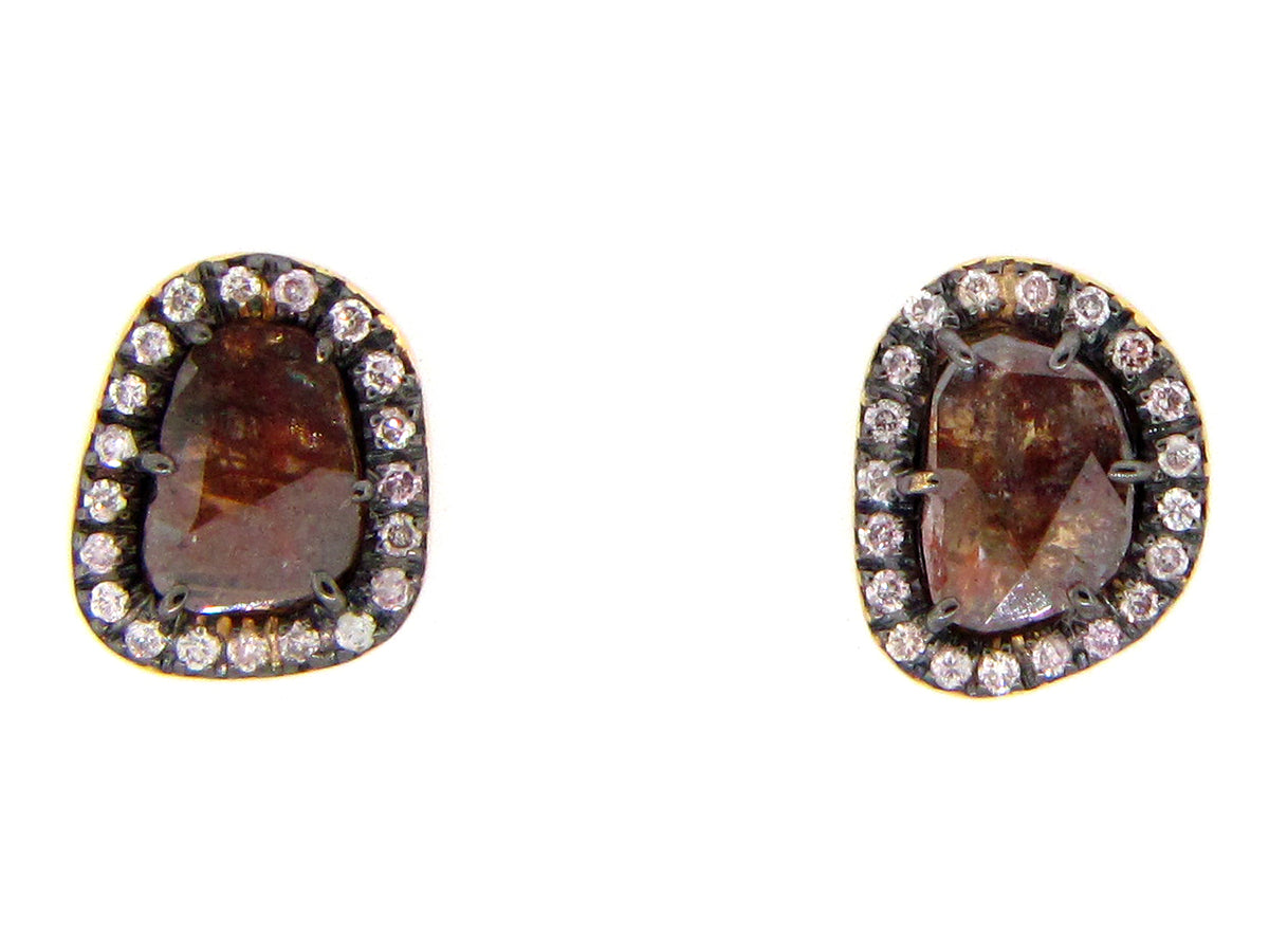 BROWN SLICE DIAMOND STUDS, 18KY (N)