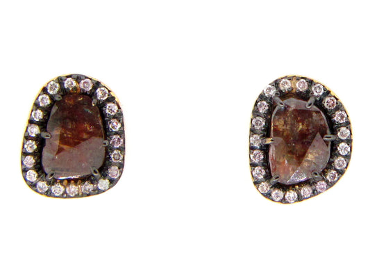 BROWN SLICE DIAMOND STUDS, 18KY (N)