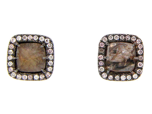 BROWN SLICE DIAMOND STUDS, 18KW (N)