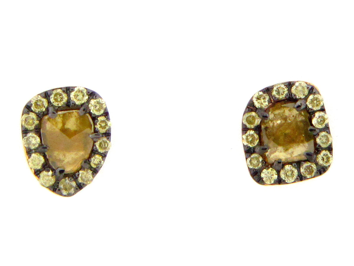 ROSE CUT SLICE YELLOW DIAMOND STUDS, 18KY (N)