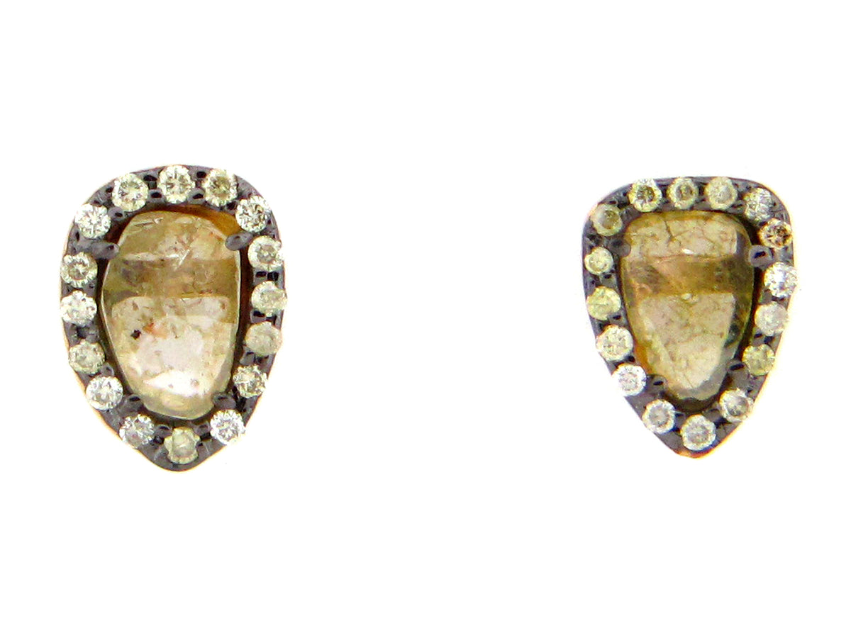 ROSE CUT SLICE YELLOW DIAMOND STUDS, 18KY (N)
