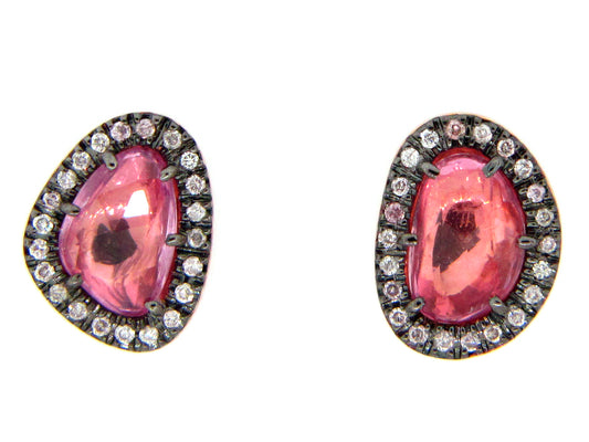 PINK SAPPHIRE & DIAMOND EARRING, 18KR (H)