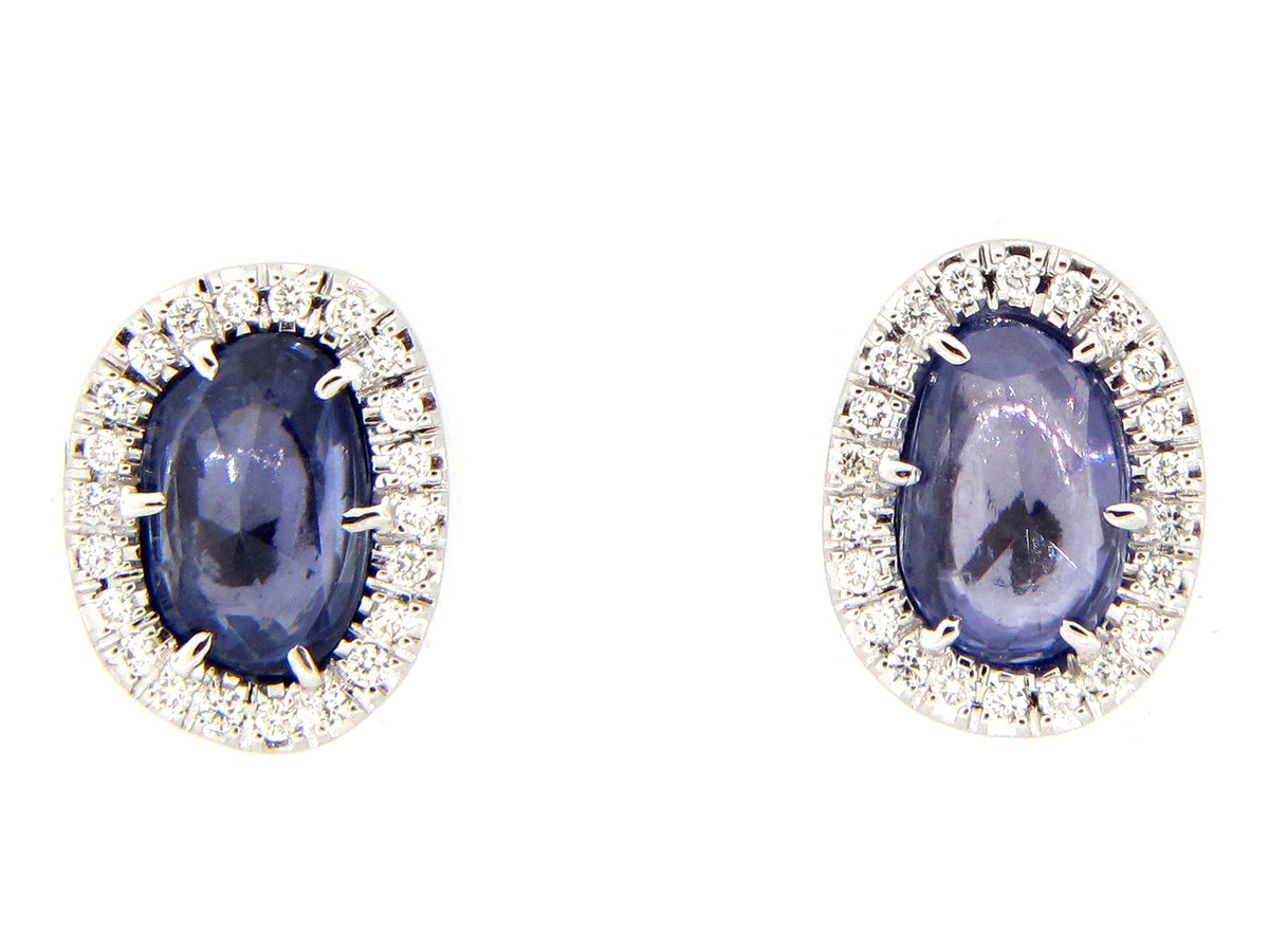 SAPPHIRE & DIAMOND EARRING, 18KW (H)