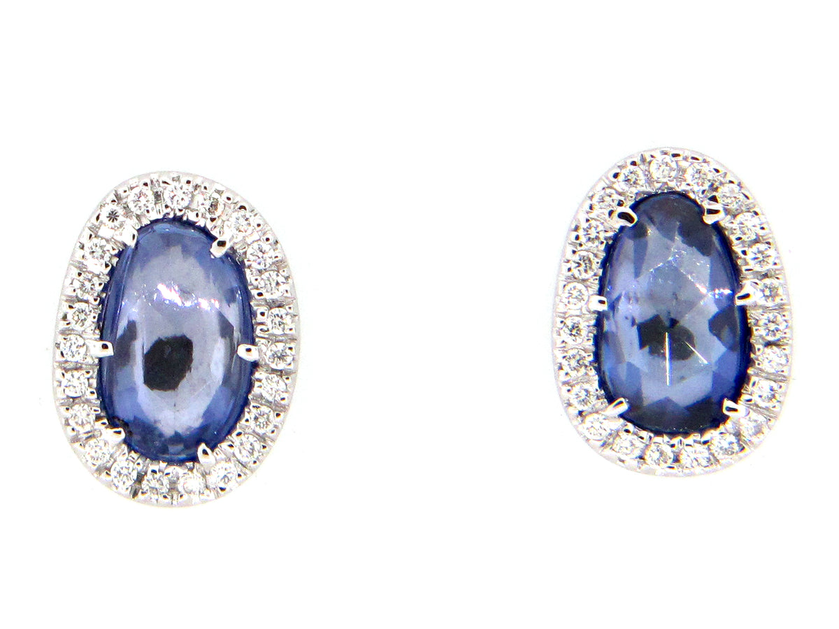 SAPPHIRE & DIAMOND EARRING, 18KW (H)