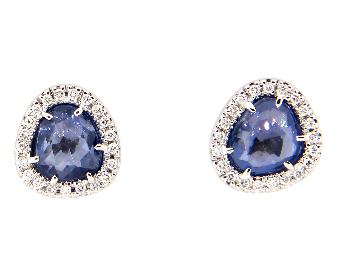 SAPPHIRE & DIAMOND EARRING, 18KW (H)