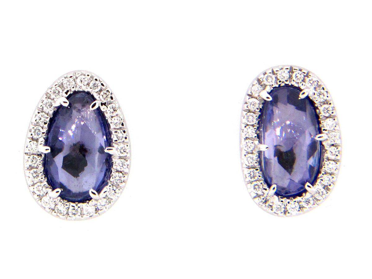 SAPPHIRE & DIAMOND EARRING, 18KW (H)