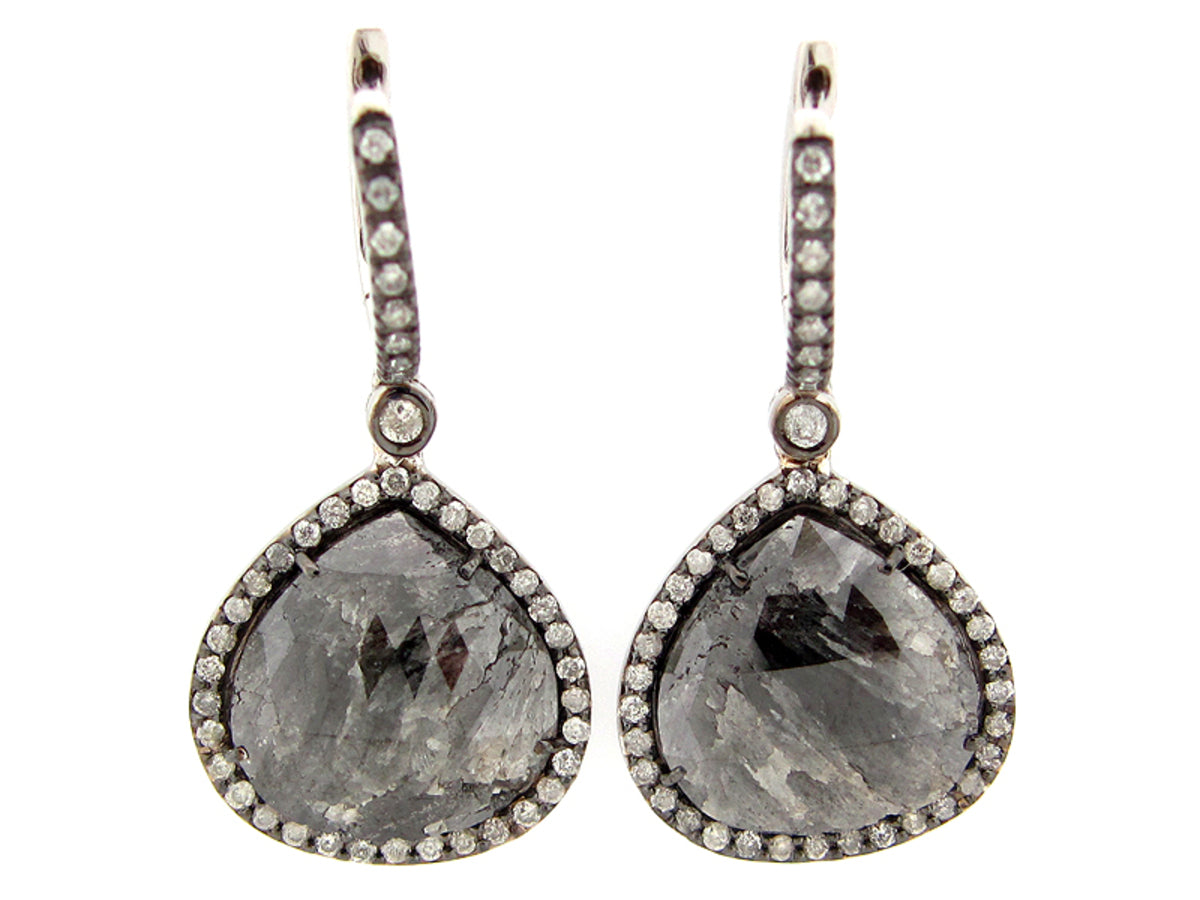 ROSE ROUGH CUT FANCY COLOR DIAMOND EARRING, 18KW (N)