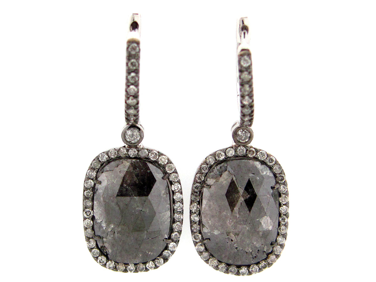 ROSE ROUGH CUT FANCY COLOR DIAMOND EARRING, 18KW (N)