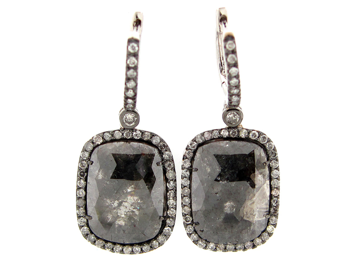 ROSE ROUGH CUT FANCY COLOR DIAMOND EARRING, 18KW (N)