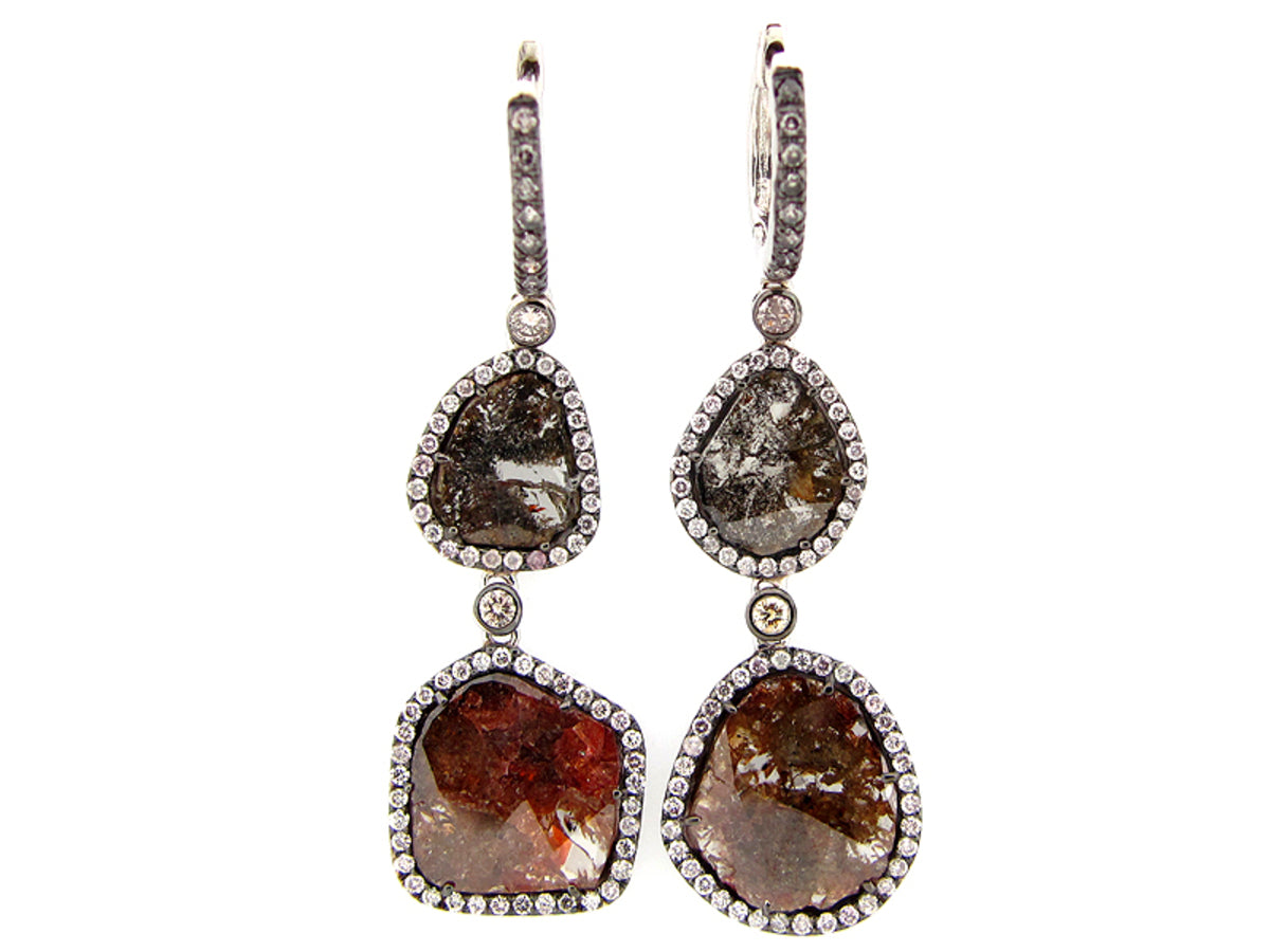 ROSE ROUGH CUT FANCY COLOR DIAMOND EARRING, 18KW (N)