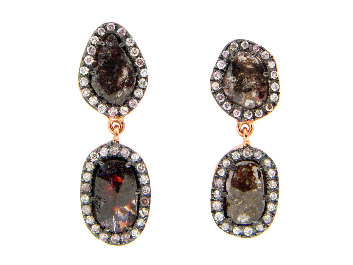 ROSE CUT SLICE BROWN DIAMOND EARRING, 18KR (N)
