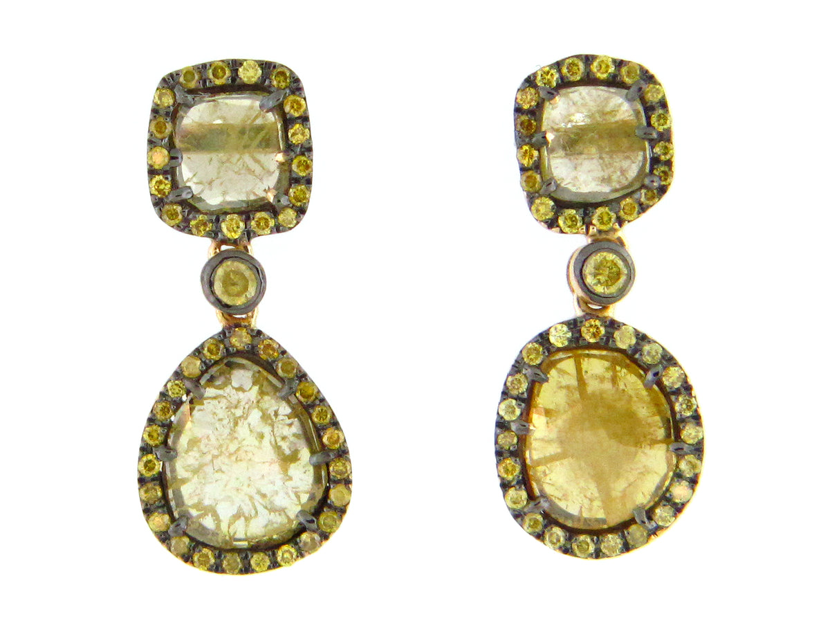 ROSE CUT SLICE YELLOW DIAMOND EARRING, 18KY (N)