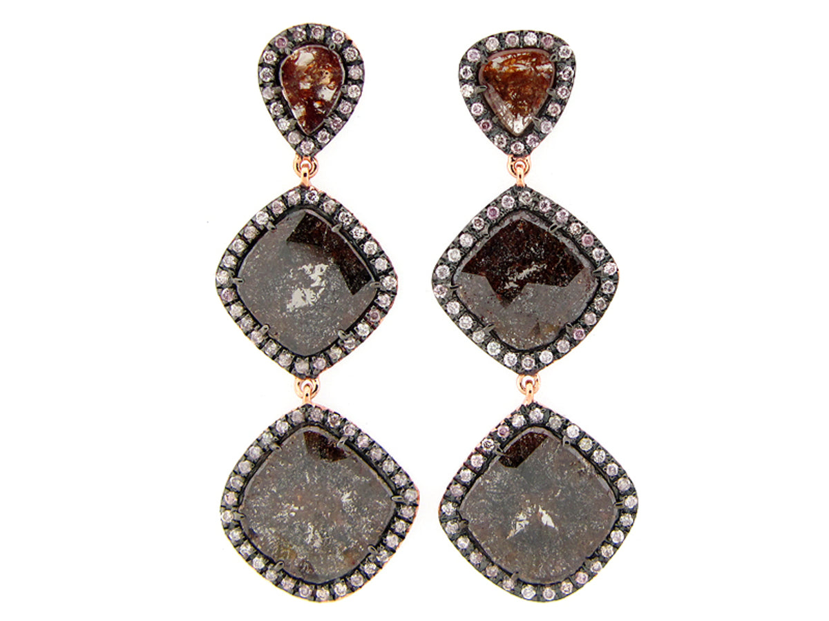 ROSE CUT SLICE FANCY COLOR DIAMOND EARRING, 18KR (N)