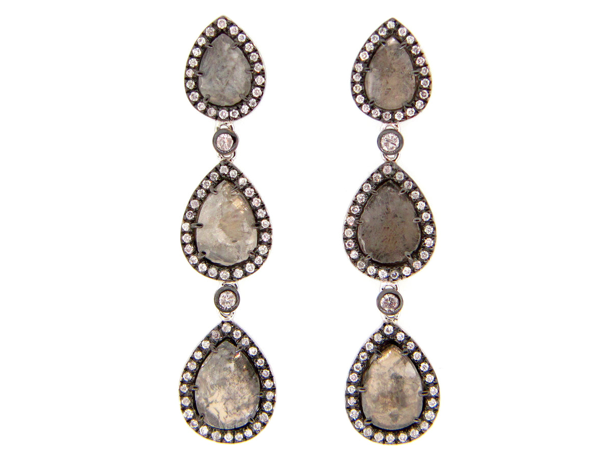 GRAY SLICE DIAMOND EARRING, 18KW (N)