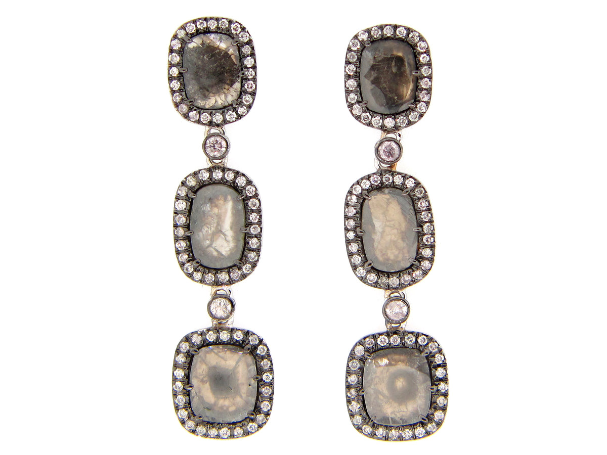 GRAY SLICE DIAMOND EARRING, 18KW (N)