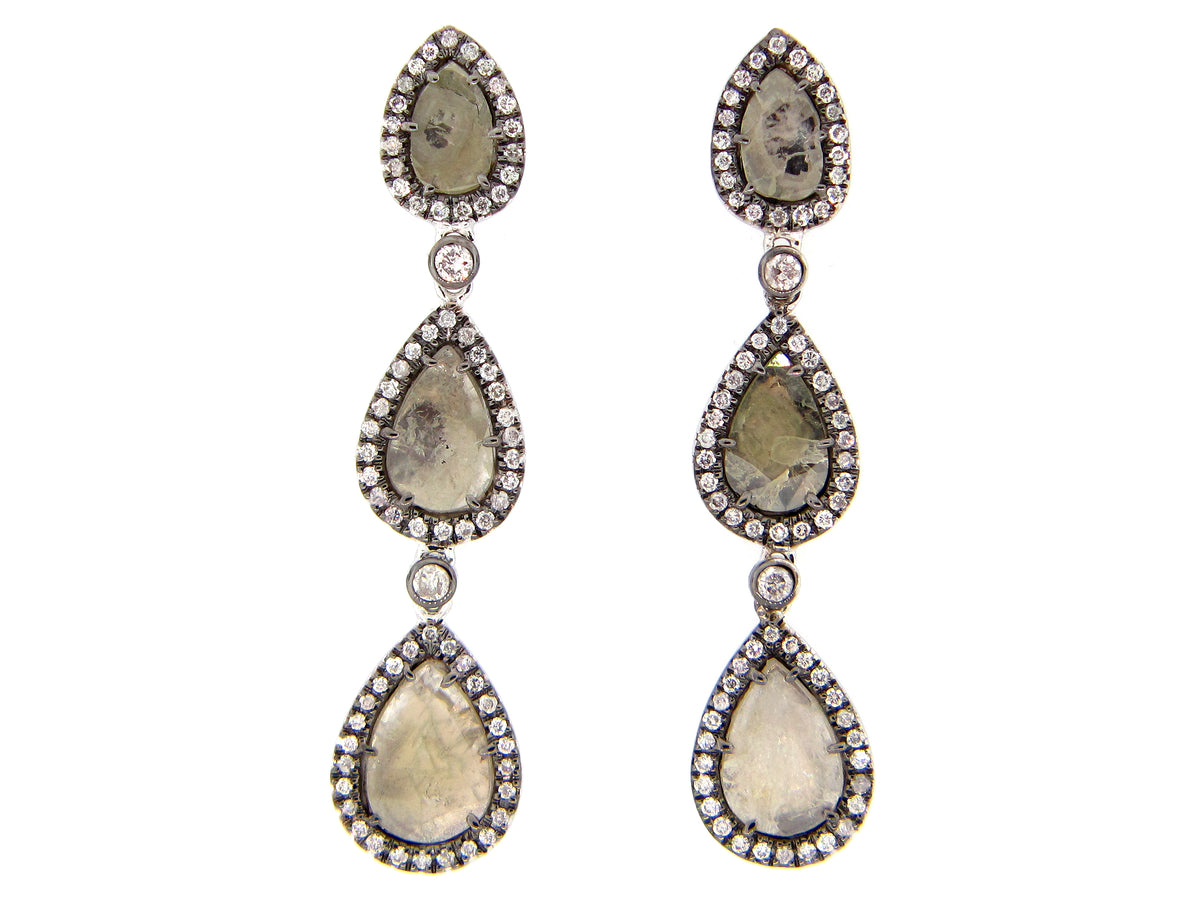 GRAY SLICE DIAMOND EARRING, 18KW (N)