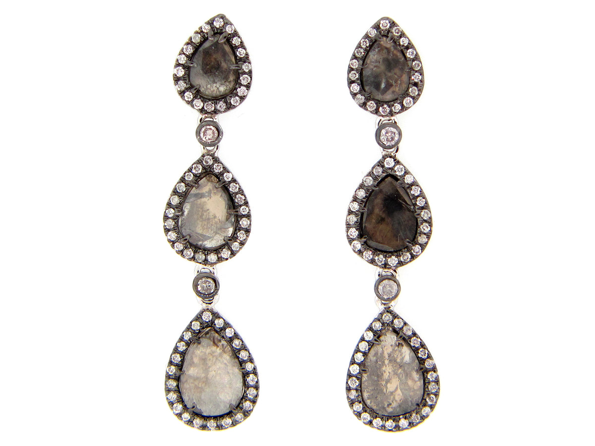 GRAY SLICE DIAMOND EARRING, 18KW (N)