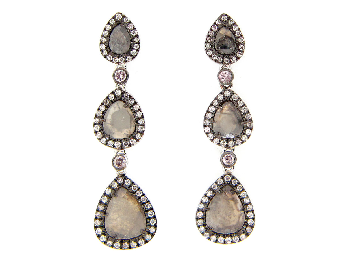 GRAY SLICE DIAMOND EARRING, 18KW (N)