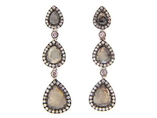 GRAY SLICE DIAMOND EARRING, 18KW (N)
