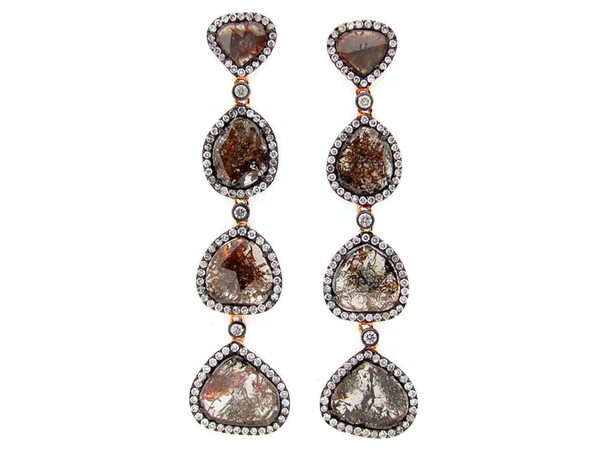 ROSE ROUGH CUT FANCY COLOR DIAMOND EARRING, 18KR (N)