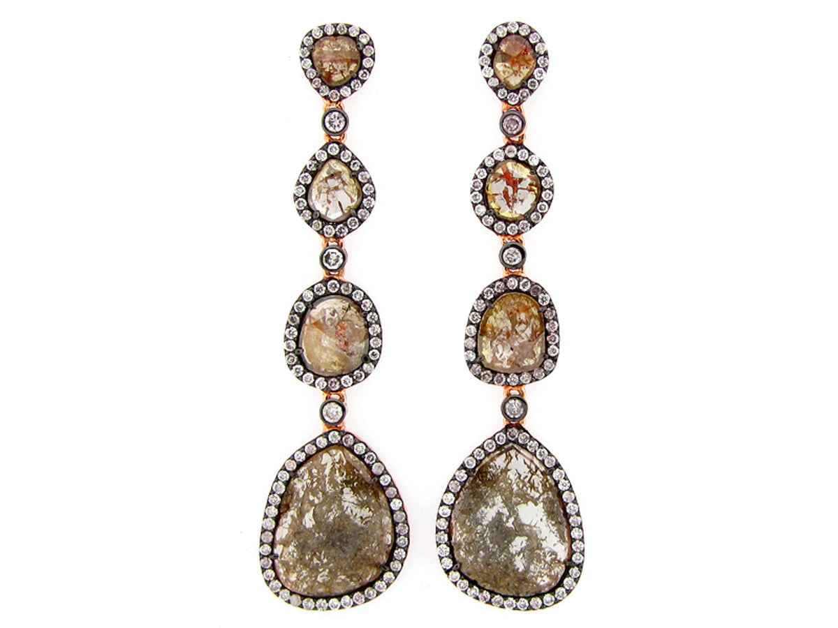 ROSE ROUGH CUT FANCY COLOR DIAMOND EARRING, 18KR (N)