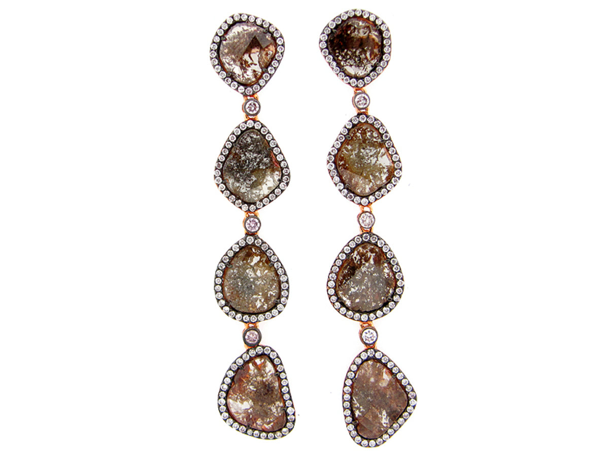 ROSE ROUGH CUT FANCY COLOR DIAMOND EARRING, 18KR (N)