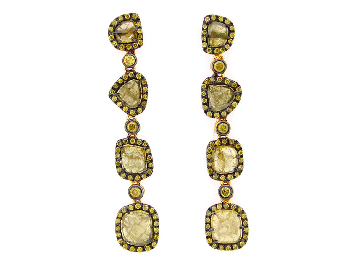 ROSE CUT SLICE YELLOW DIAMOND EARRING, 18KY (N)