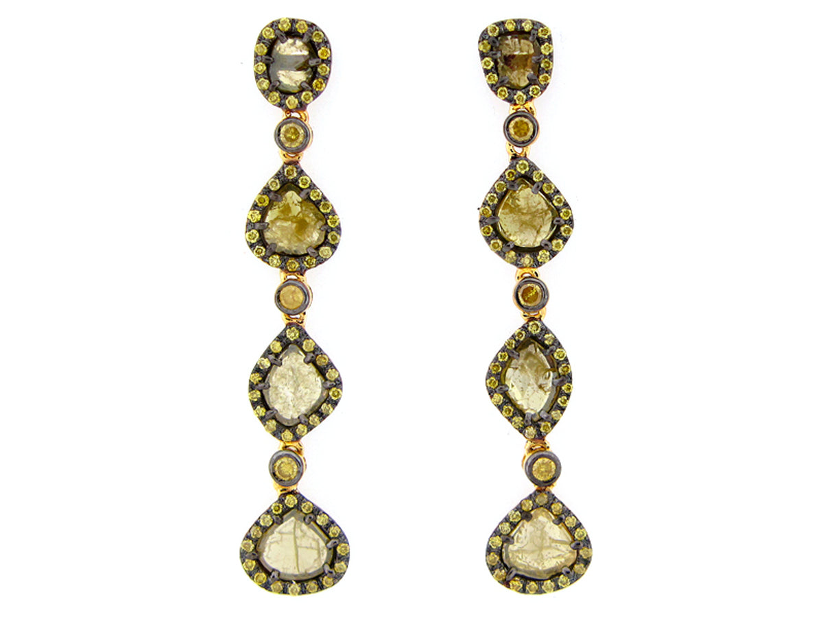 ROSE CUT SLICE YELLOW DIAMOND EARRING, 18KY (N)