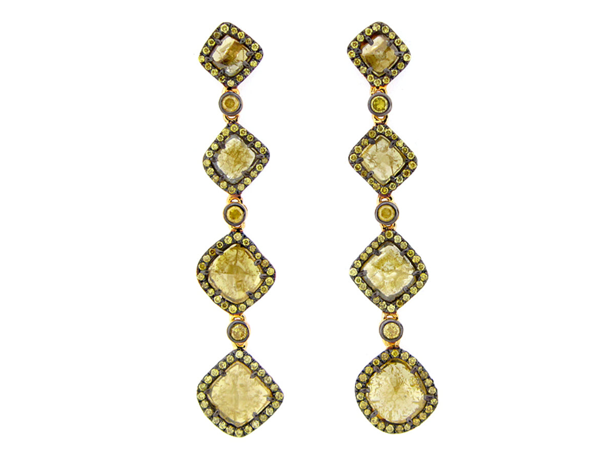 ROSE CUT SLICE YELLOW DIAMOND EARRING, 18KY (N)