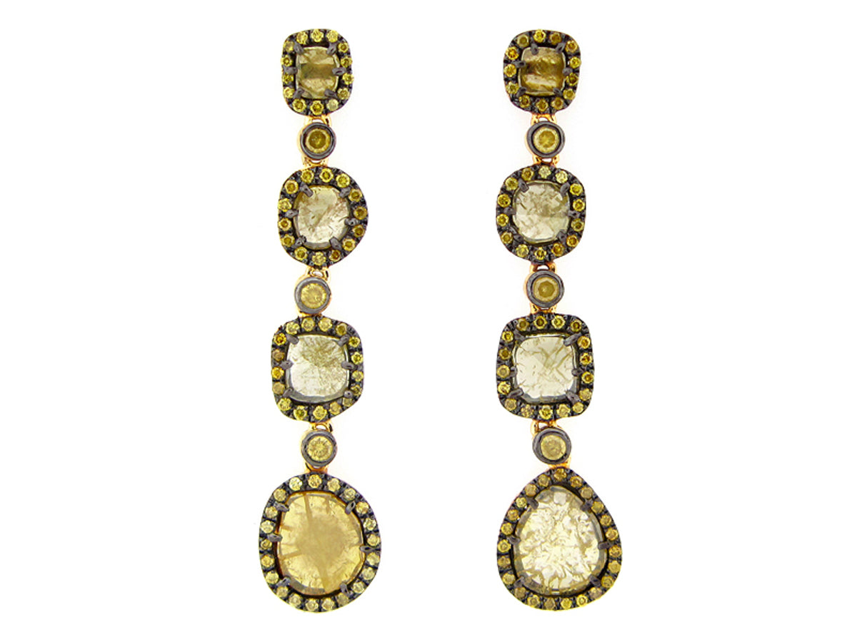 ROSE CUT SLICE YELLOW DIAMOND EARRING, 18KY (N)