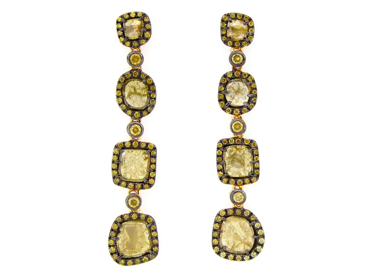 ROSE CUT SLICE YELLOW DIAMOND EARRING, 18KY (N)