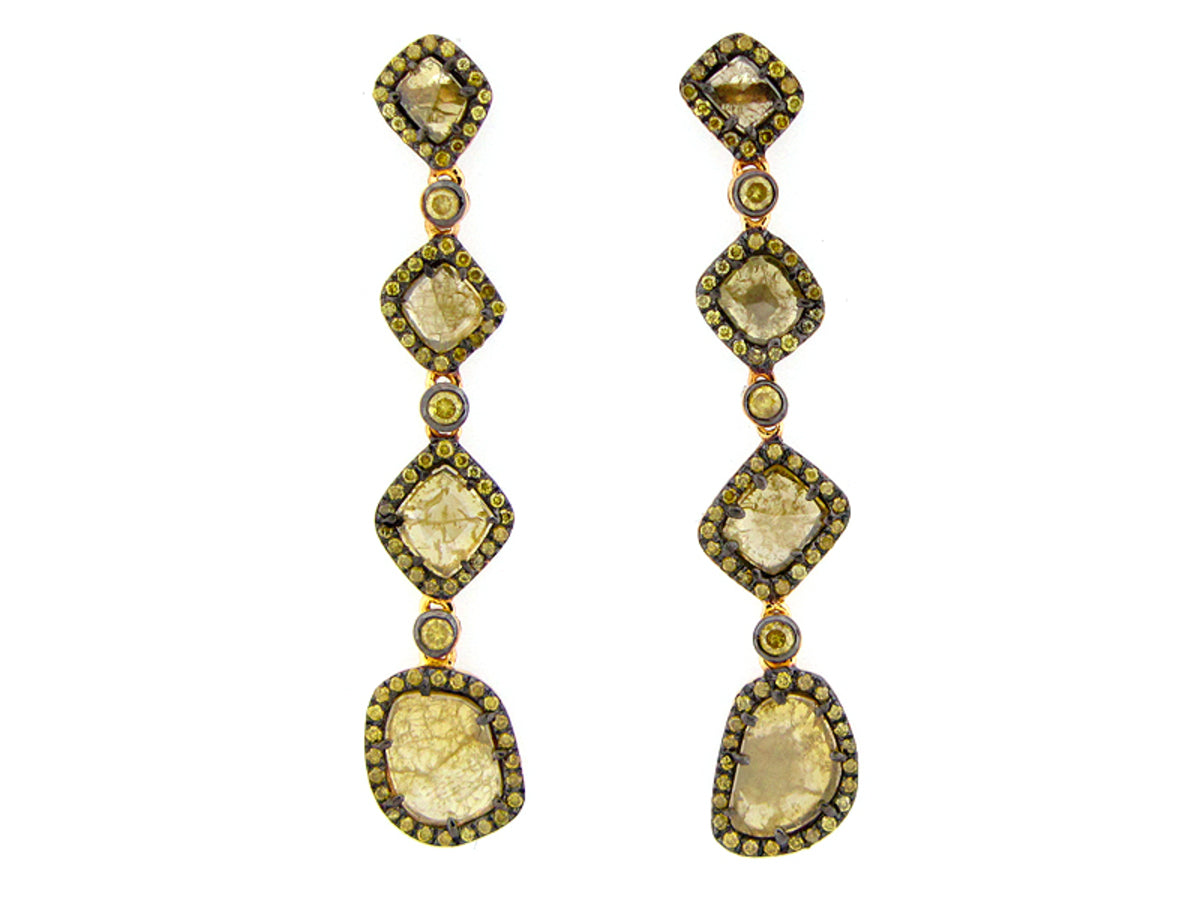 ROSE CUT SLICE YELLOW DIAMOND EARRING, 18KY (N)