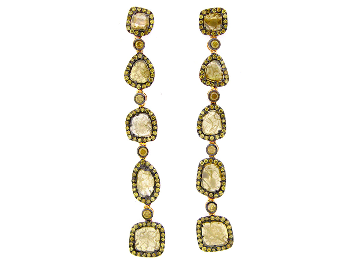 ROSE CUT SLICE YELLOW DIAMOND EARRING, 18KY (N)