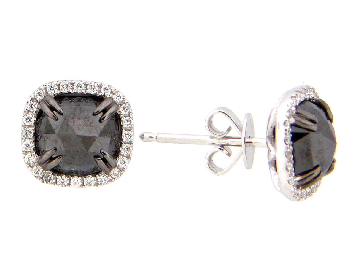 ROSE CUT BLACK & WHITE DIAMOND EARRING, 14KW (R/H)