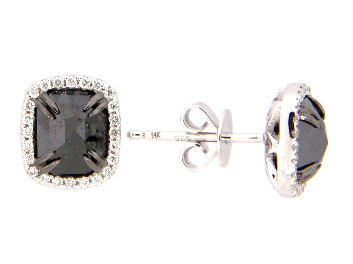 ROSE CUT BLACK & WHITE DIAMOND EARRING, 14KW (R)