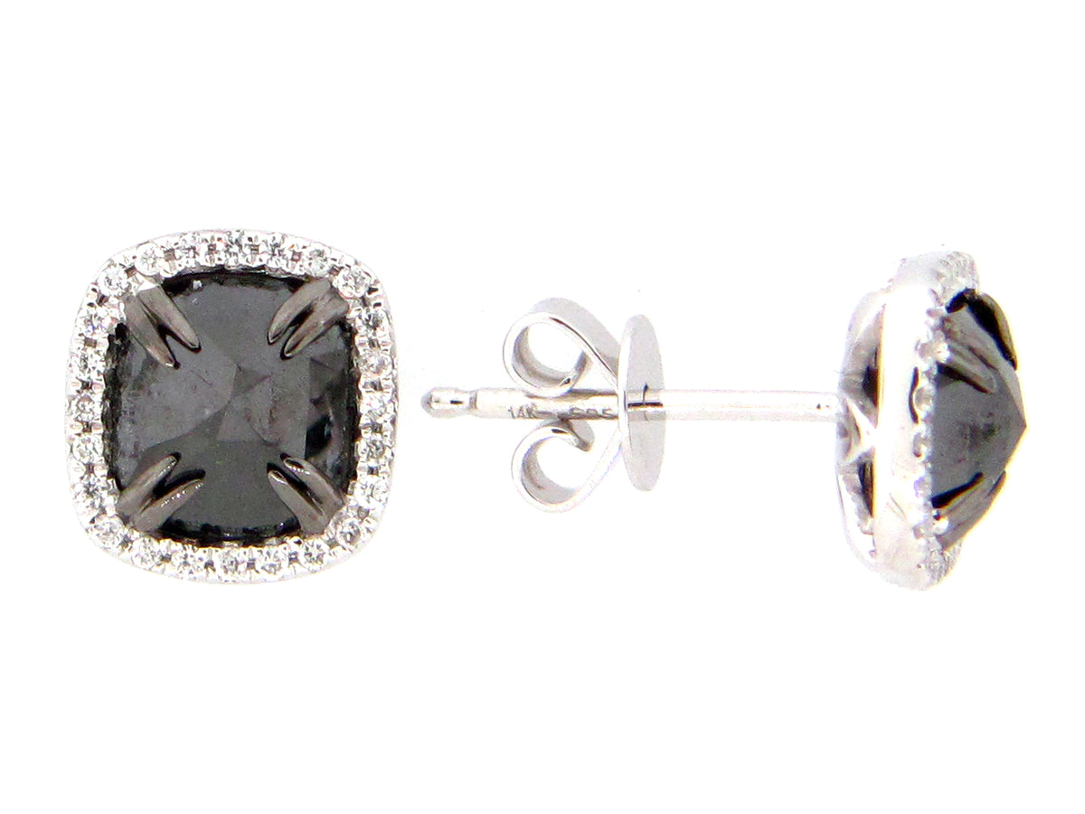 ROSE CUT BLACK & WHITE DIAMOND EARRING, 14KW (R)