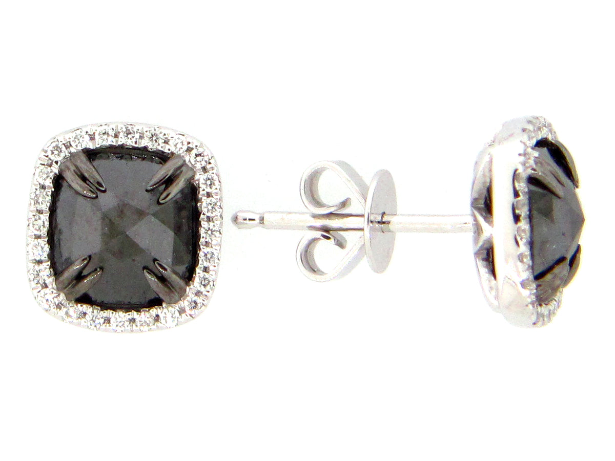 ROSE CUT BLACK & WHITE DIAMOND EARRING, 14KW (R)