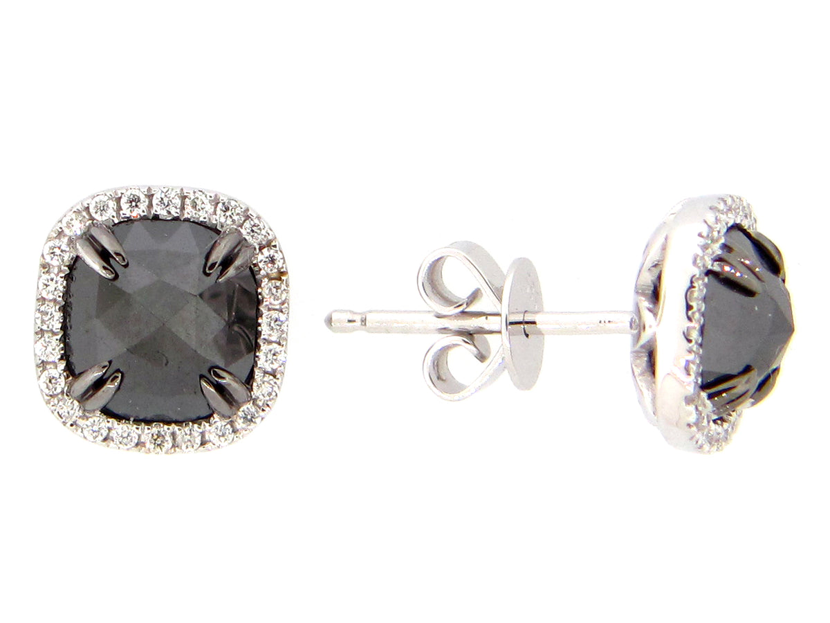 ROSE CUT BLACK & WHITE DIAMOND EARRING, 14KW (R)