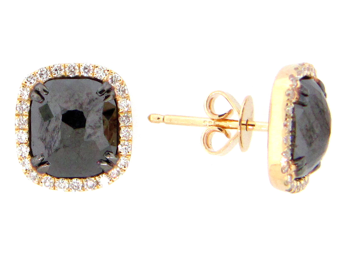 ROSE CUT BLACK & WHITE DIAMOND EARRING, 14KY (R)