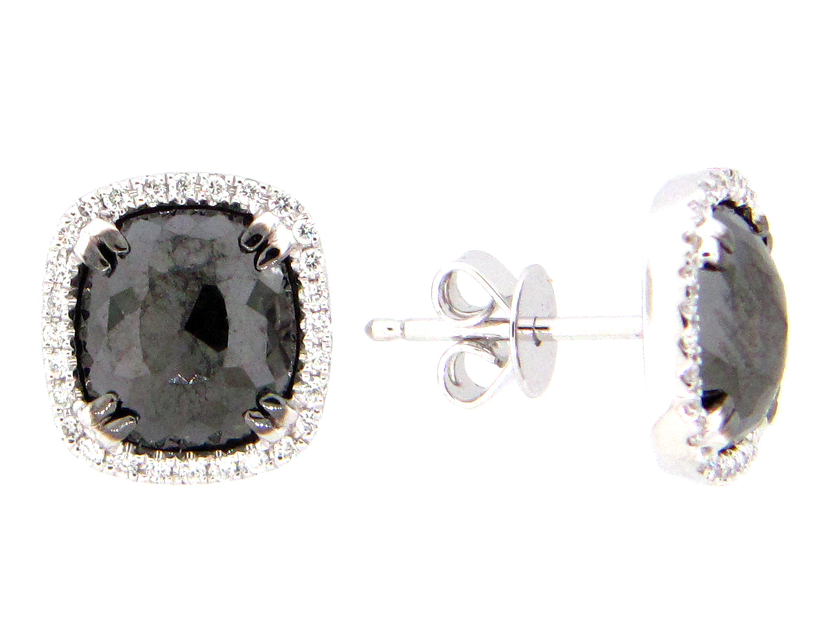 ROSE CUT BLACK & WHITE DIAMOND EARRING, 14KW (R)