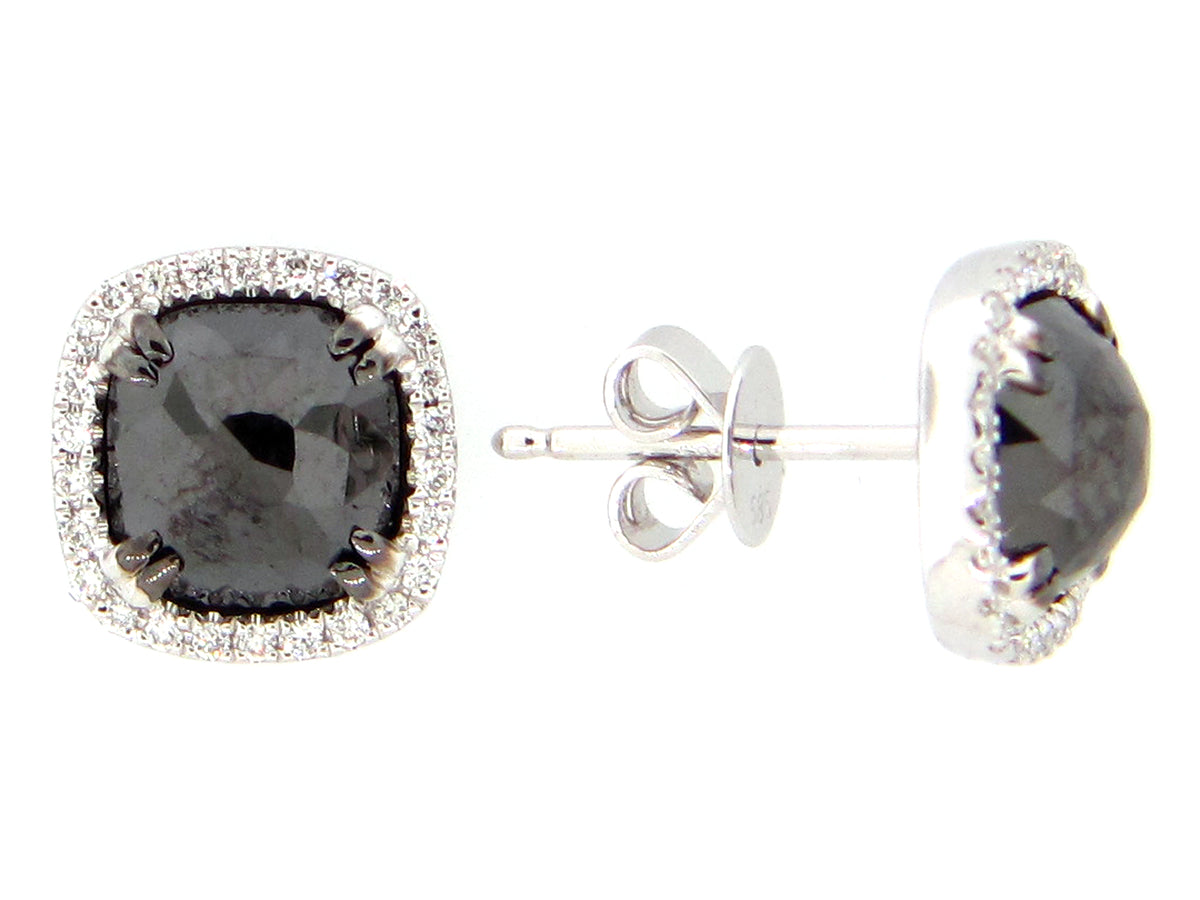 ROSE CUT BLACK & WHITE DIAMOND EARRING, 14KW (R)
