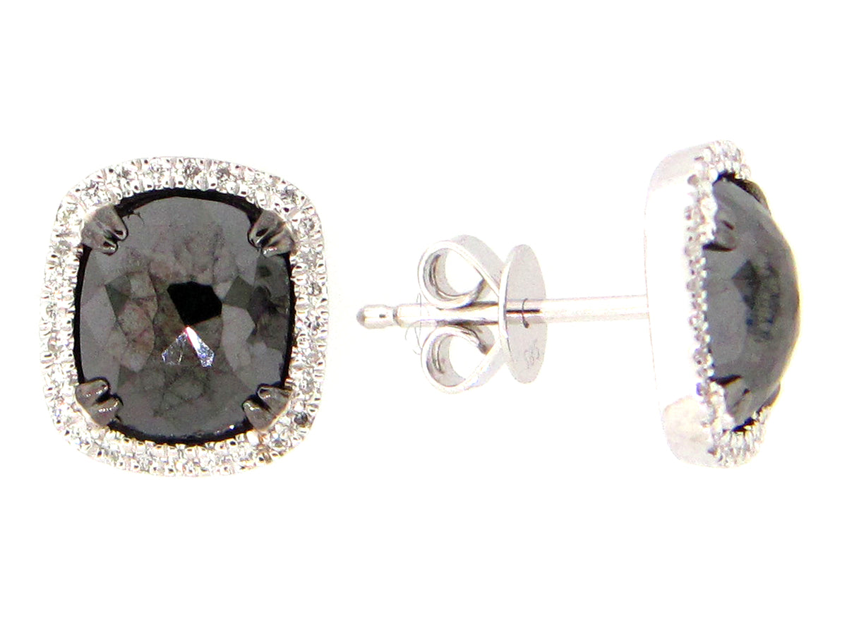 ROSE CUT BLACK & WHITE DIAMOND EARRING, 14KW (R)