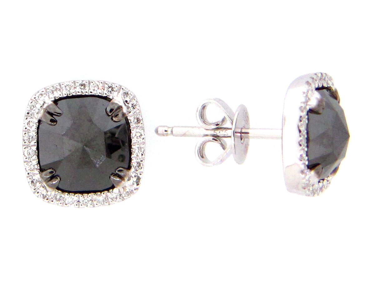 ROSE CUT BLACK & WHITE DIAMOND EARRING, 14KW (R)