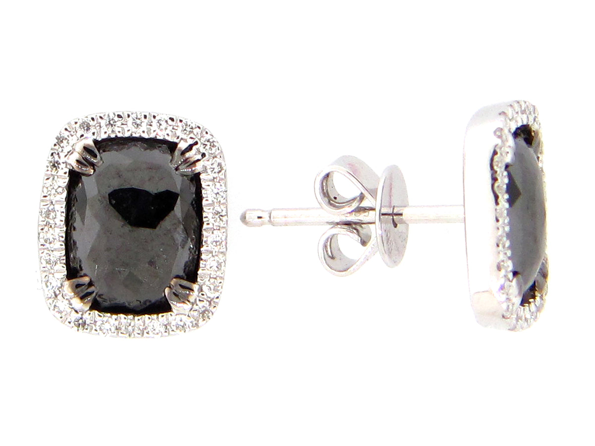 ROSE CUT BLACK & WHITE DIAMOND EARRING, 14KW (R)