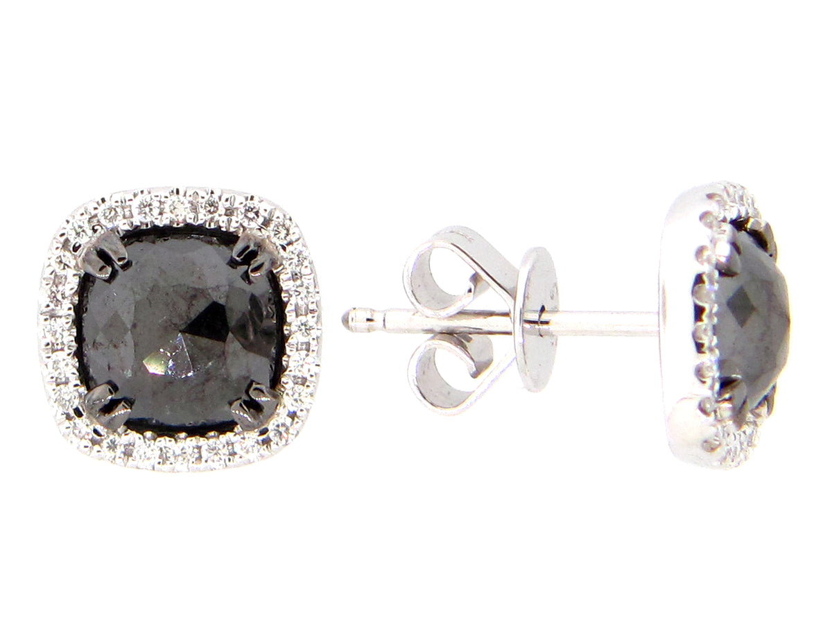 ROSE CUT BLACK & WHITE DIAMOND EARRING, 14KW (R)