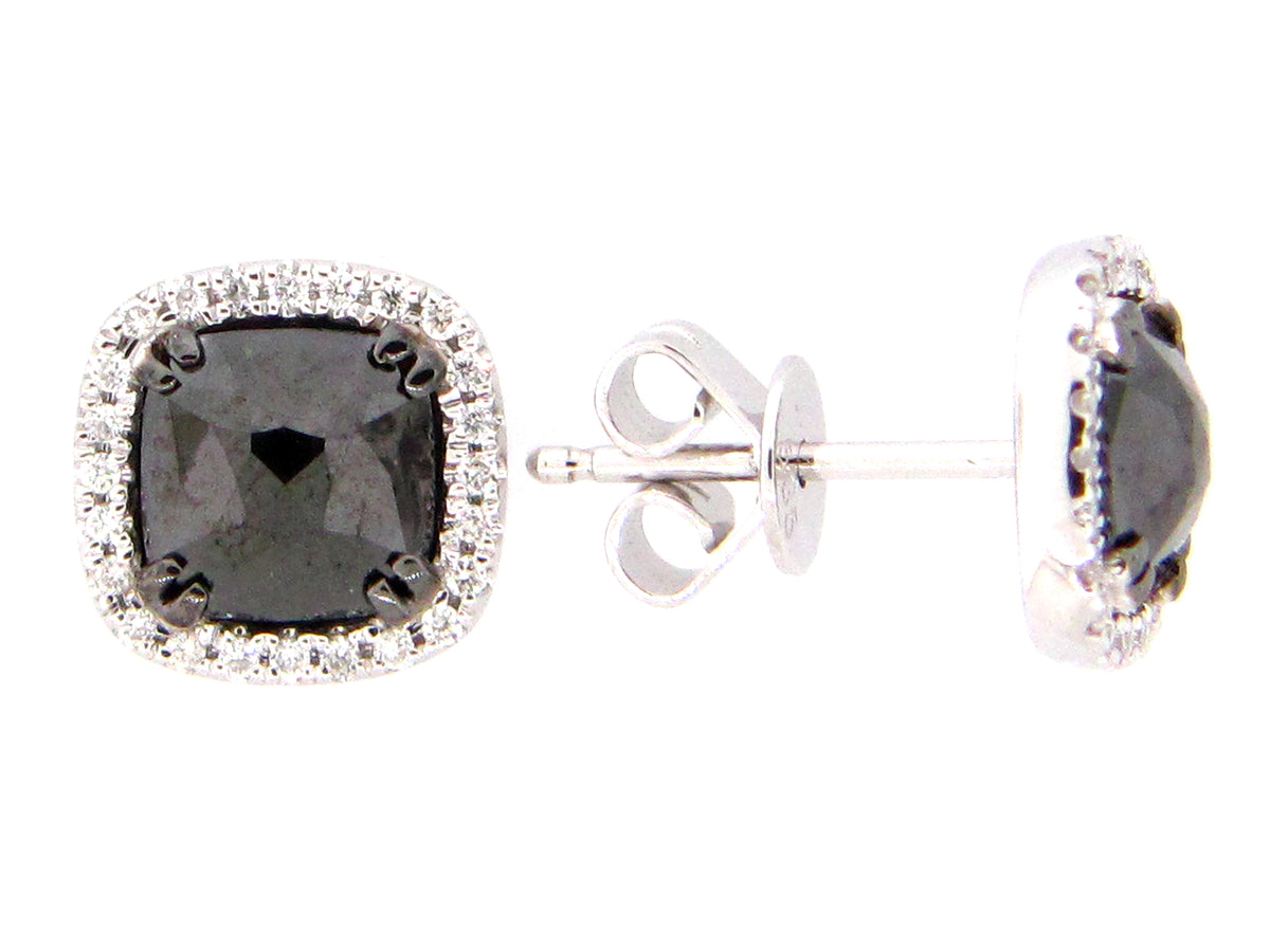 ROSE CUT BLACK & WHITE DIAMOND EARRING, 14KW (R)