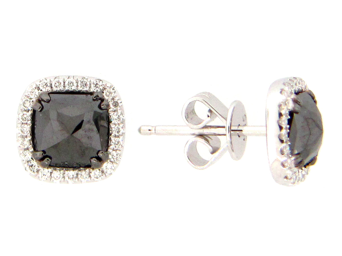 ROSE CUT BLACK & WHITE DIAMOND EARRING, 14KW (R)